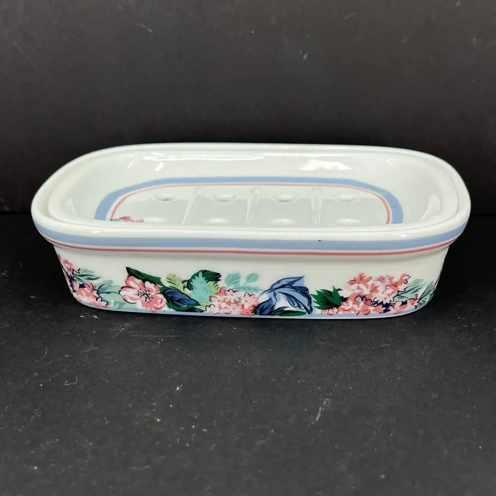Vintage Laura Ashley ceramic soap dish in the Ashbourne pattern